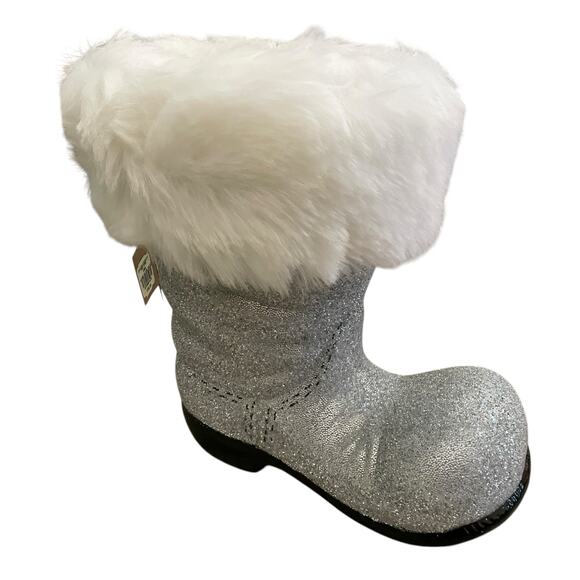 Bergdorf Goodman Ino Schaller Silver Beaded Christmas Santa Boot w/ Faux Fur NEW - Picture 11 of 14
